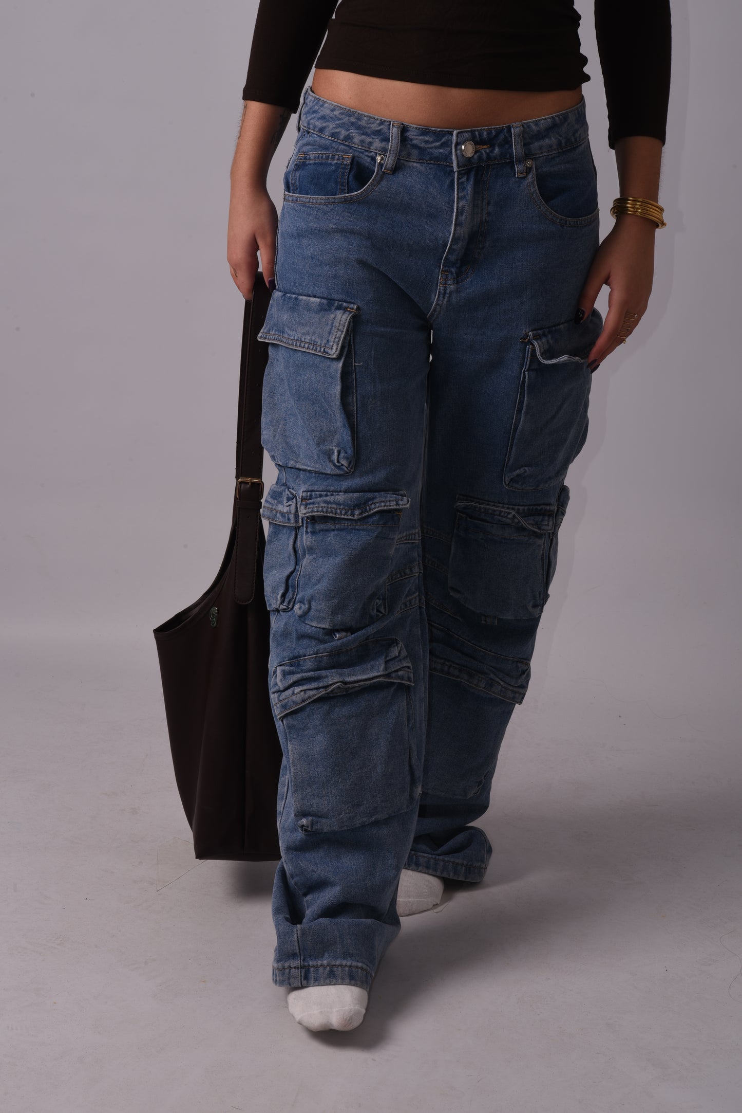 JEANS CARGO VITA BASSA CON 12 TASCHE